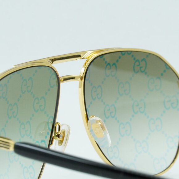 Gucci GG1220S 004 Sunglasses Gold Aviator Frame, Green Lenses